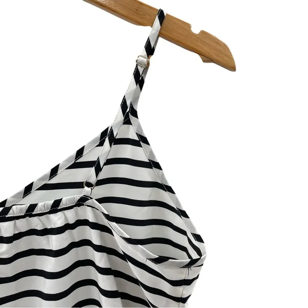 J. Crew Printed  Black White Striped Drapey Loose Fit Lightweight Romper Size XS